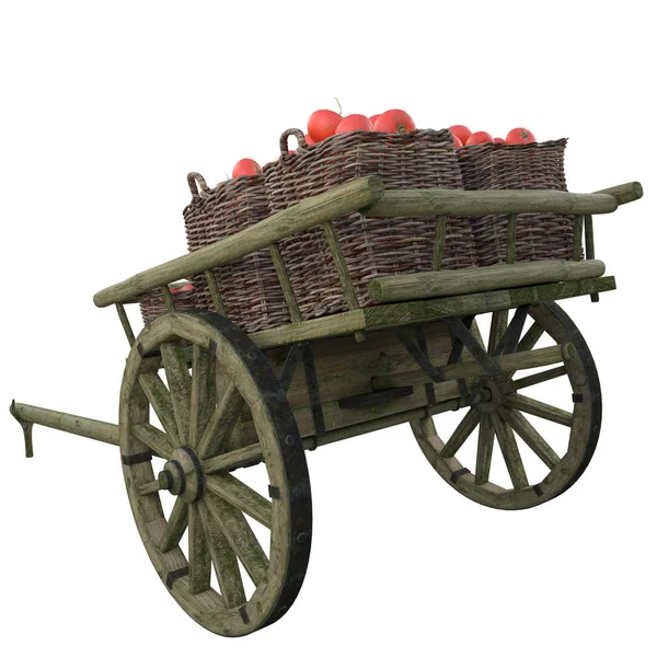 Zralá rajčata v dřevěném vozíku — Stock fotografie