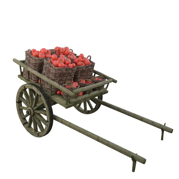 Tomates maduros em um carrinho de madeira — Fotografia de Stock