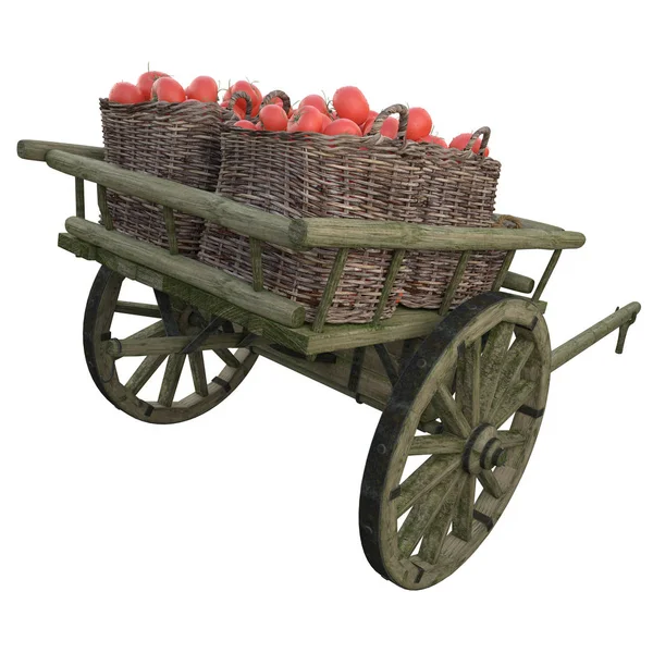 Reife Tomaten in einem Holzwagen — Stockfoto