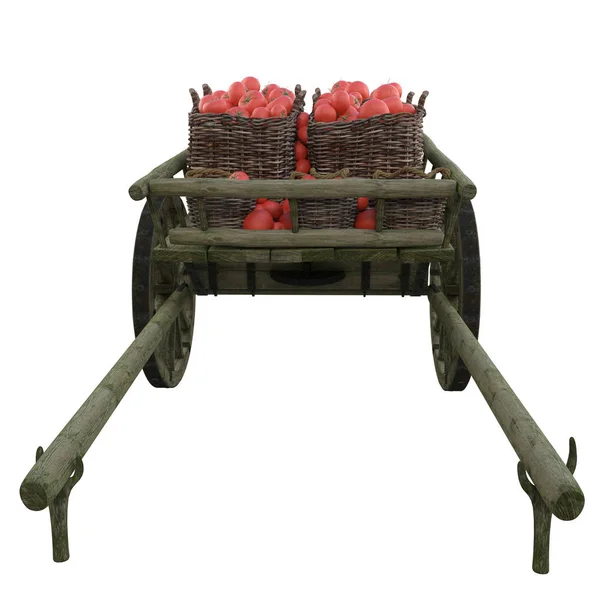 Rijpe tomaten in een houten kar — Stockfoto