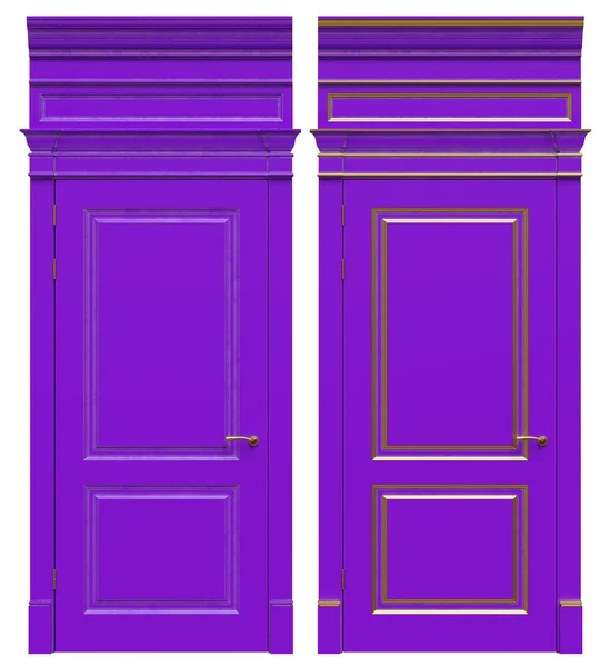Klasyczne drewniane drzwi z żeliwnymi częściami, gzymsami i platformami — Zdjęcie stockowe