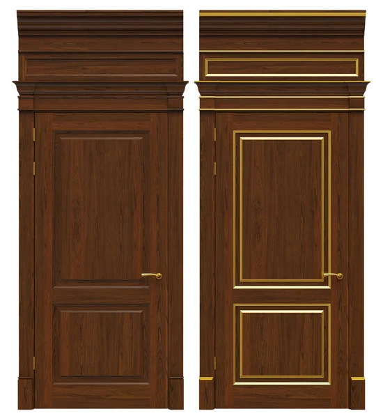 Klassieke houten deur met gietijzeren delen, kroonlijsten en plaatjes — Stockfoto