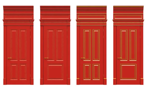 Трехмерное изображение классическая деревянная дверь с чугунными деталями, карнизами и платформами — стоковое фото