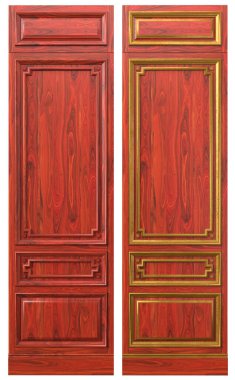 Klasik bilardo odası dolapları için ahşap kaplamalı ve altın elementli ahşap panel.