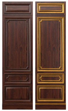 Klasik bilardo odası dolapları için 3 boyutlu ahşap kaplama, kaplama ve altın elementlerden yapılmış bir tahta panel.