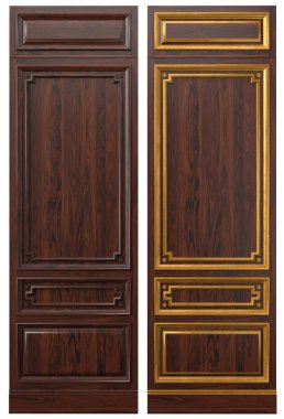 Klasik bilardo odası dolapları için 3 boyutlu ahşap kaplama, kaplama ve altın elementlerden yapılmış bir tahta panel.