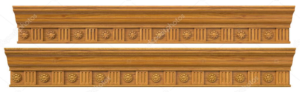 Classic wooden cornice with veneers with patina for billiard rooms and interiors