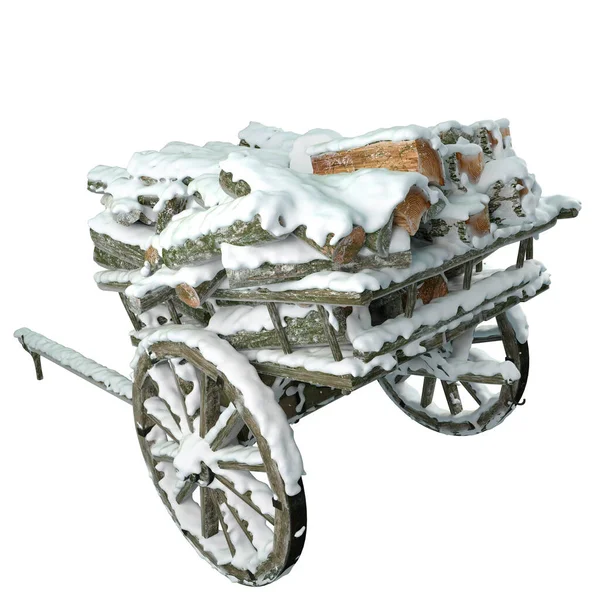Wooden Cart Firewood Strewn Layer Snow Village — Stock Photo, Image