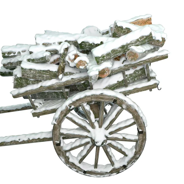 Wooden Cart Firewood Strewn Layer Snow Village — Stock Photo, Image