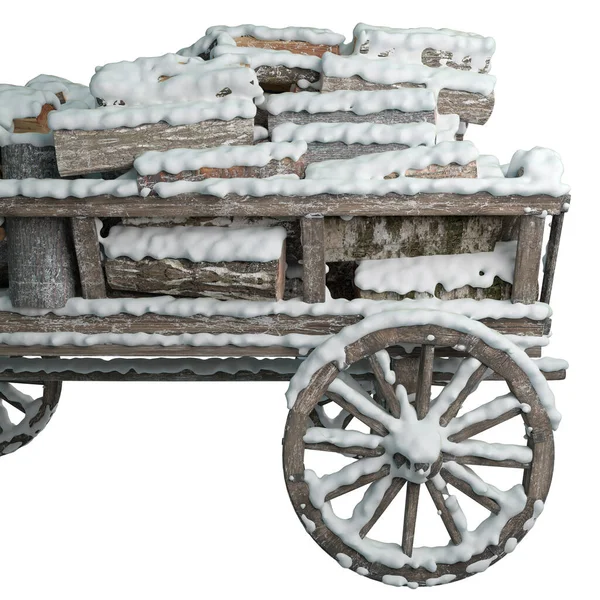 Wooden Cart Firewood Strewn Layer Snow Village — Stock Photo, Image