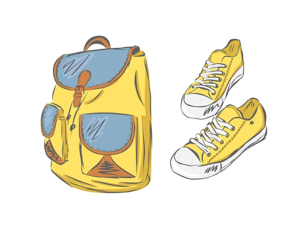Mochila Zapatillas Amarillas Ilustración Vectorial — Archivo Imágenes Vectoriales