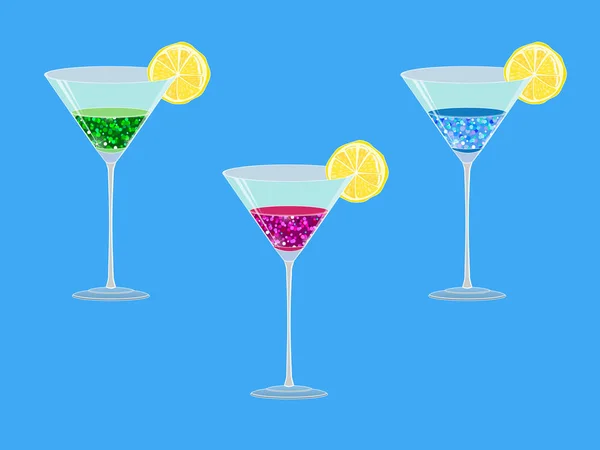 Cocktail Mit Olivenzitrone Vektor Illustration Set — Stockvektor