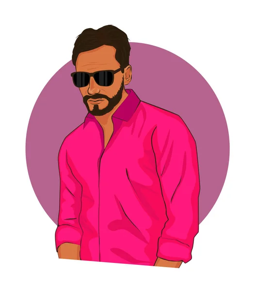 Hombre Con Barba Gafas Sol Ilustración Vectorial — Archivo Imágenes Vectoriales