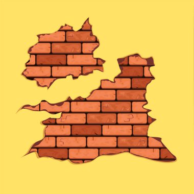 Vektör duvar tuğla duvar ile. Eski püskü beton ve tuğla çatlaklar. Vektör ayrı öğeler için duvar dekorasyonu.