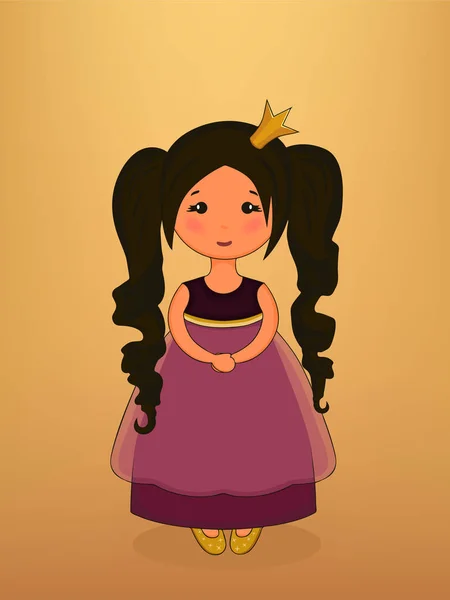 Tatlı Prenses Utangaç Küçük Kız Vektör Çizim — Stok Vektör