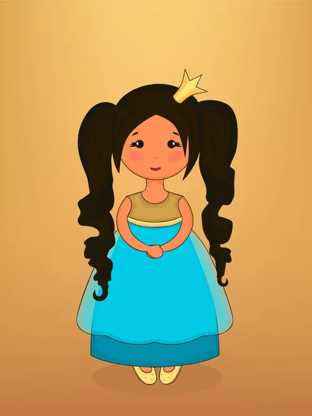 Tatlı Prenses Utangaç Küçük Kız Vektör Çizim — Stok Vektör