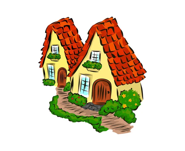 Vector Illustration Little Fairy House Tiled Roof Stock Vector — Stock Vector