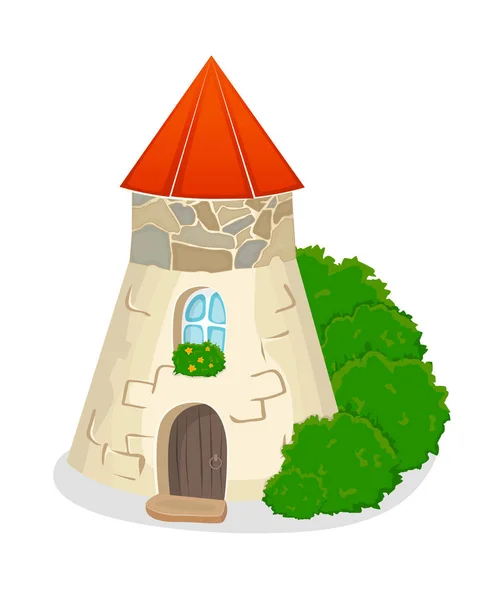 Vektör rustik taş ev. Peri evi. Karikatür tarzında kule. 