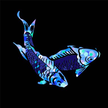 İki koi carps illüstrasyon vektör. Japonca çizim sazan. Asya sazan balık.