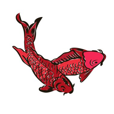 İki koi carps illüstrasyon vektör. Japonca çizim sazan. Asya sazan balık.
