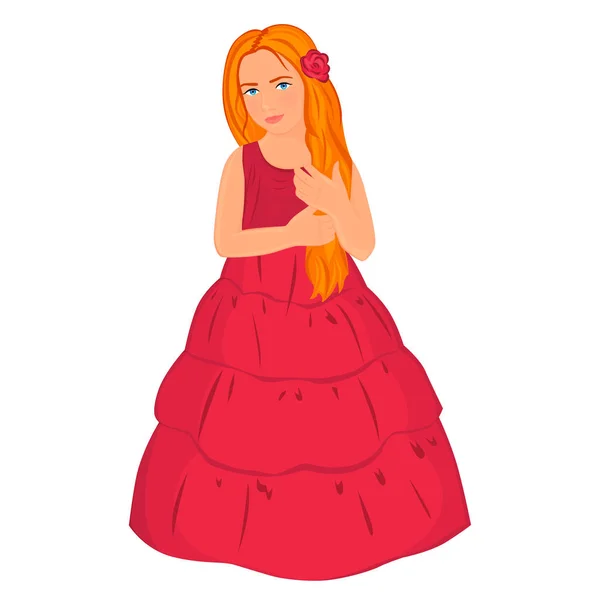 Little Red Haired Girl Red Dress Vector Illustration — Stock Vector