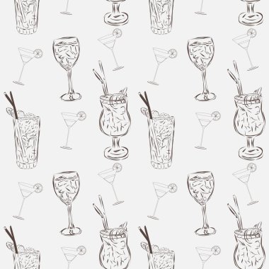 İçecekler ile sorunsuz çiçek desenli. Vektör arka plan kokteyller ile.
