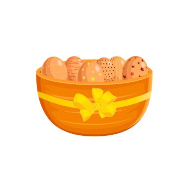 Sepet içinde Paskalya yumurtası. Mutlu Paskalya kartpostal. Vektör Illustration.