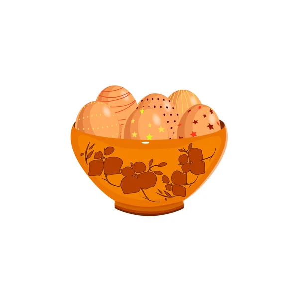 Пасхальные Яйца Красивой Тарелке Счастливой Пасхальной Открытки Векторная Миграция — стоковый вектор
