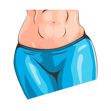 Açık karınlı kırmızı eşofmanlı sportif kadın. O spor abs. Vektör illüstrasyon gösteriyor