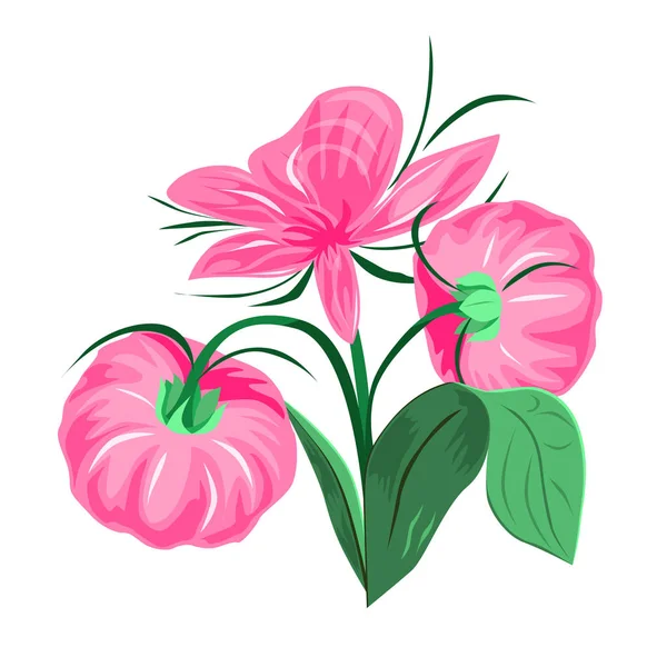 Ramo Vectorial Flores Verano Bosquejo Simple Dibujado Mano — Vector de stock