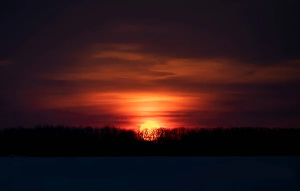 Amanecer Invierno Con Cielo Rojo Nubes Ottawa Canadá — Foto de Stock