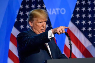 12.07.2018. BRÜZSEL, BELGIUM. NATO (Kuzey Atlantik Antlaşması Örgütü) SUMMMIT 2018 yılında Amerika Birleşik Devletleri Başkanı Donald Trump 'ın basın toplantısı. 