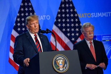 12.07.2018. BRÜZSEL, BELGIUM. NATO (Kuzey Atlantik Antlaşması Örgütü) SUMMMIT 2018 yılında Amerika Birleşik Devletleri Başkanı Donald Trump 'ın basın toplantısı. 