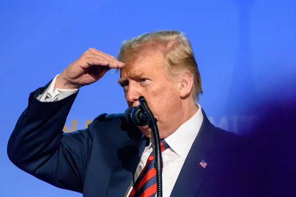 12.07.2018. BRÜZSEL, BELGIUM. NATO (Kuzey Atlantik Antlaşması Örgütü) SUMMMIT 2018 yılında Amerika Birleşik Devletleri Başkanı Donald Trump 'ın basın toplantısı. 