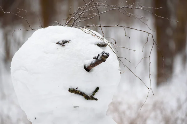 Hóember Erdőben Tett Téli Idő — Stock Fotó