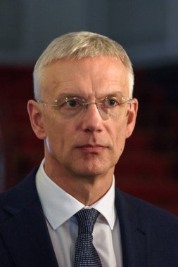 21.01.2019. Riga, Letonya. Arturs Krisjanis Karins, Raimonds Vejonis, Letonya Cumhurbaşkanı ile görüşmeden sonra Başbakan Letonya için aday.