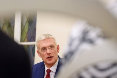 23.01.2019. Riga, Letonya. Yeni Başbakan Letonya, Arturs Krisjanis Karins conferfence basın. Letonya (Saeima Büyük Millet Meclisi).