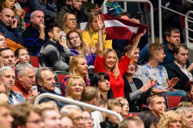 Riga, Letonya - 09 Şubat 2019: Fedcup Bnp Paribas, Dünya Tenis Dünya Grubu II Birinci Tur maçı Letonya ile Slovakya takımı arasında Arena Riga'da.