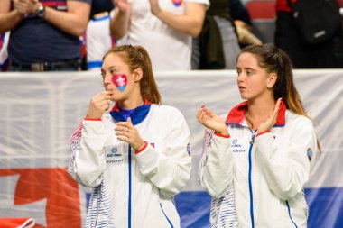 Riga, Letonya - 09 Şubat 2019: Fedcup Bnp Paribas, Dünya Tenis Dünya Grubu II Birinci Tur maçı Letonya ile Slovakya takımı arasında Arena Riga'da.