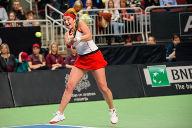 Riga, Letonya - 09 Şubat 2019: Fedcup Bnp Paribas, Dünya Tenis Dünya Grubu II Birinci Tur maçı Letonya ile Slovakya takımı arasında Arena Riga'da.