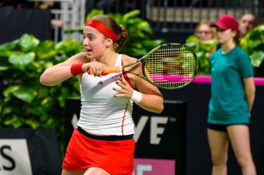 Riga, Letonya - 09 Şubat 2019: Fedcup Bnp Paribas, Dünya Tenis Dünya Grubu II Birinci Tur maçı Letonya ile Slovakya takımı arasında Arena Riga'da.