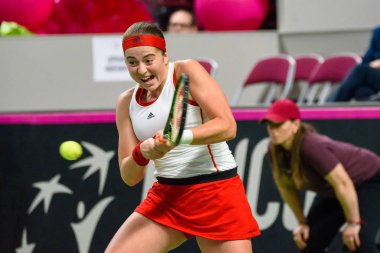 Riga, Letonya - 09 Şubat 2019: Fedcup Bnp Paribas, Dünya Tenis Dünya Grubu II Birinci Tur maçı Letonya ile Slovakya takımı arasında Arena Riga'da.