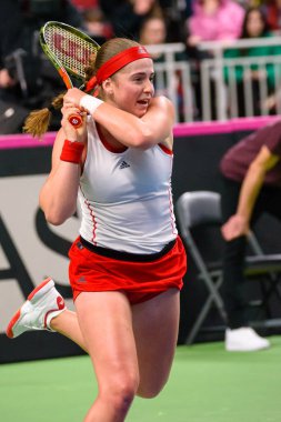 Riga, Letonya - 09 Şubat 2019: Fedcup Bnp Paribas, Dünya Tenis Dünya Grubu II Birinci Tur maçı Letonya ile Slovakya takımı arasında Arena Riga'da.