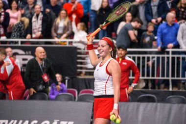 Riga, Letonya - 09 Şubat 2019: Fedcup Bnp Paribas, Dünya Tenis Dünya Grubu II Birinci Tur maçı Letonya ile Slovakya takımı arasında Arena Riga'da.