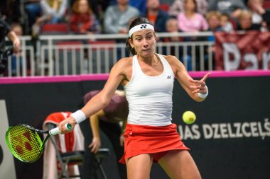 Riga, Letonya - 09 Şubat 2019: Fedcup Bnp Paribas, Dünya Tenis Dünya Grubu II Birinci Tur maçı Letonya ile Slovakya takımı arasında Arena Riga'da.