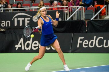 09.02.2019. Riga, Letonya. Fedcup Bnp Paribas, takım Letonya ve Arena Riga Takımı Slovakya arasında Dünya Kupası, tenis Dünya II ilk tura oyunu.