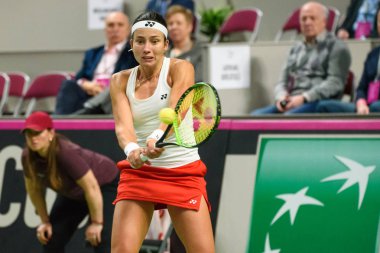 09.02.2019. Riga, Letonya. Fedcup Bnp Paribas, takım Letonya ve Arena Riga Takımı Slovakya arasında Dünya Kupası, tenis Dünya II ilk tura oyunu.