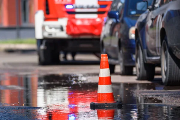 2018 Riga Latvia Cone Street Safety Fire Fighter Working Object – stockfoto