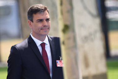 11.07.2018. Brüksel, Belçika. Pedro Sanchez, Başbakan. Dünya liderleri 2018 (Kuzey Atlantik Antlaşması Örgütü) Nato Zirvesi için gelen