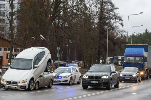 2019 Riga Latvia Accidente Coche Bmw Hyundai Extraña Situación Bmw — Foto de Stock